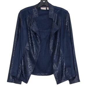 Chicos Jacket Faux Suede Leopard Moto Biker Edgy Grunge Open Blue 2 Large 12